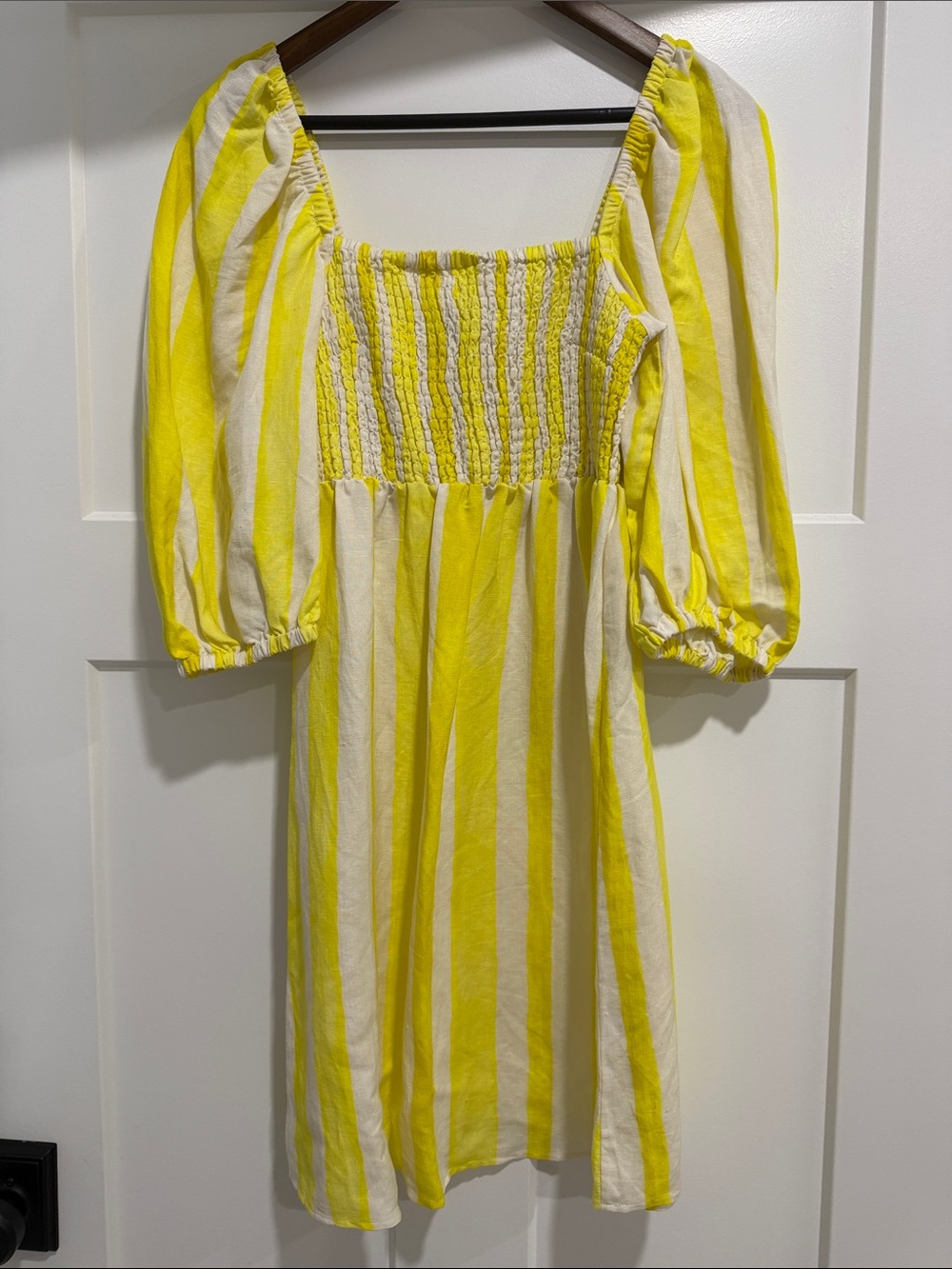 Tuckernuck Yellow and Cream Striped Smocked Mini Dress